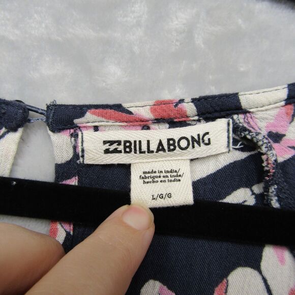 Billabong Fluttering Heart Jumpsuit Size L Blue Pink Floral Print Pockets V-Neck - Picture 6 of 12